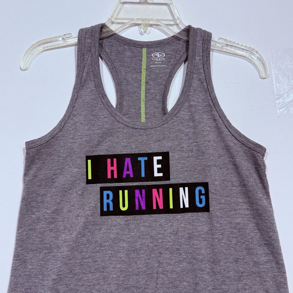 Athletic Works “I Hate Running” Grey Gray Tank top Size M (8-10) Women's